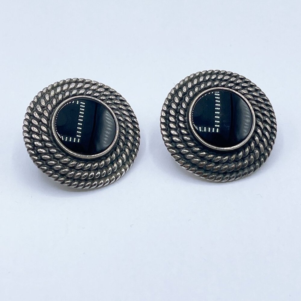 James Avery Rare Find Sterling Silver Black Onyx French Clip Stud Earrings Round